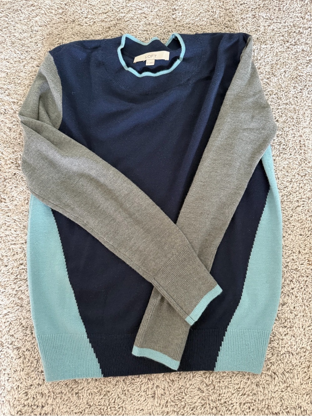 Loft Colorblock Navy, Gray & Light Blue Womens Sweater - Size Sm